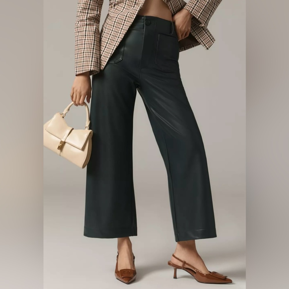 Anthropologie Pants Faux Leather Black SIZE 32 The Colette Crop Wide-Leg Maeve